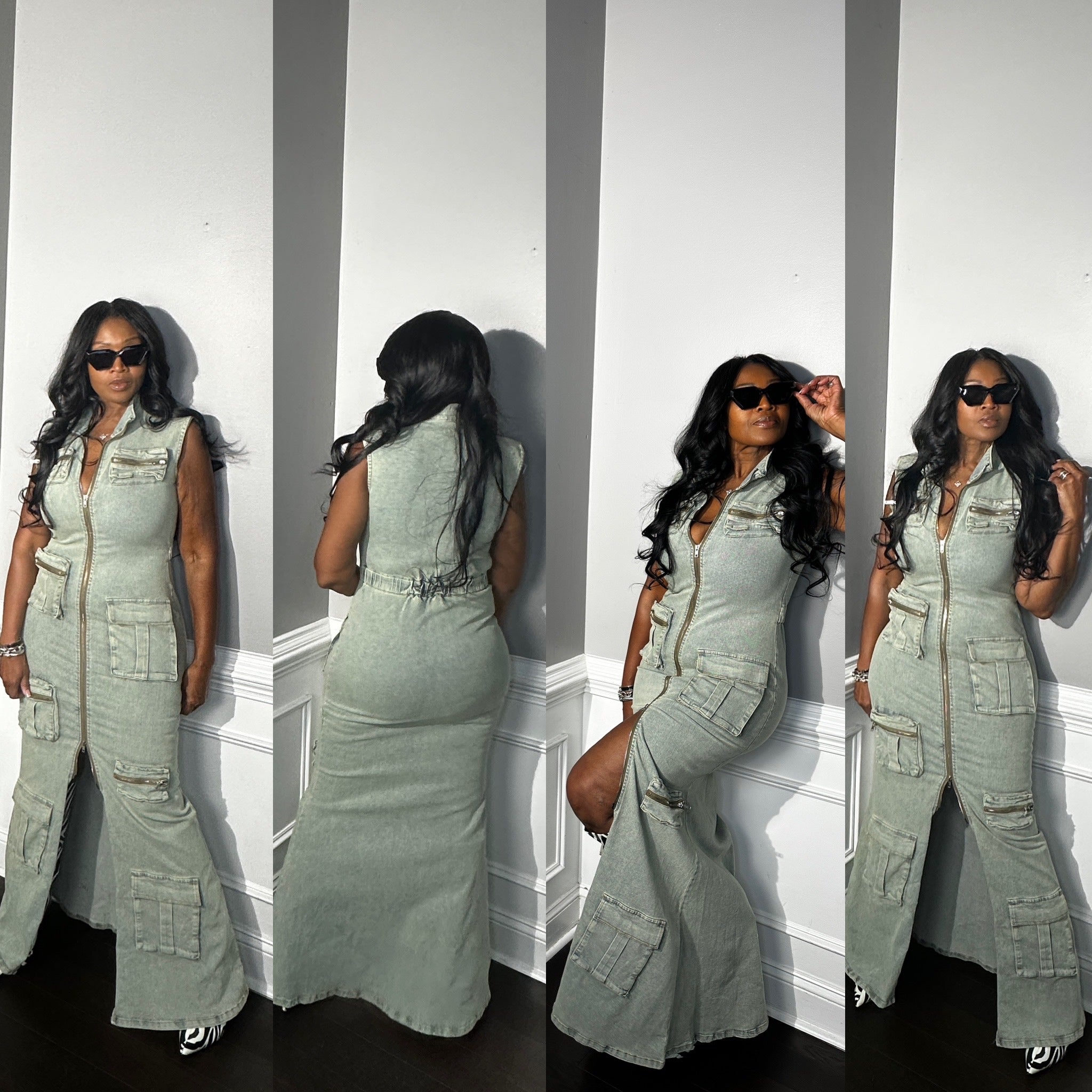 RESTOCKED Denim Cargo dress with adjustable splits – All