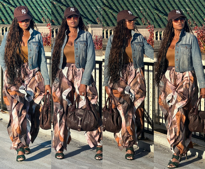 NEW All the Frills Cargo Pants - Brown Rust Grey Marble Blend