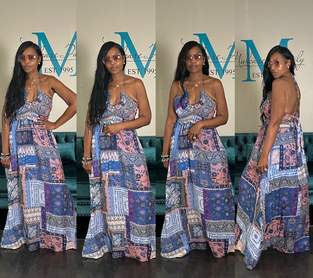 knee length dresses for ladies SUMMERTIME BLUES STRIPED MAXI DRESS – Raleigh Raye's Boutique