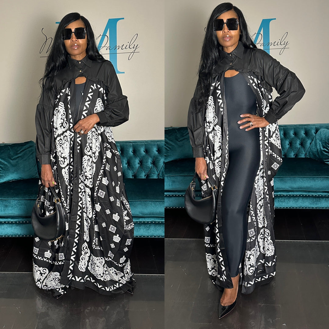 Remix Shirt and Open Front Satin Kimono - Black White Blend Ships 10/17