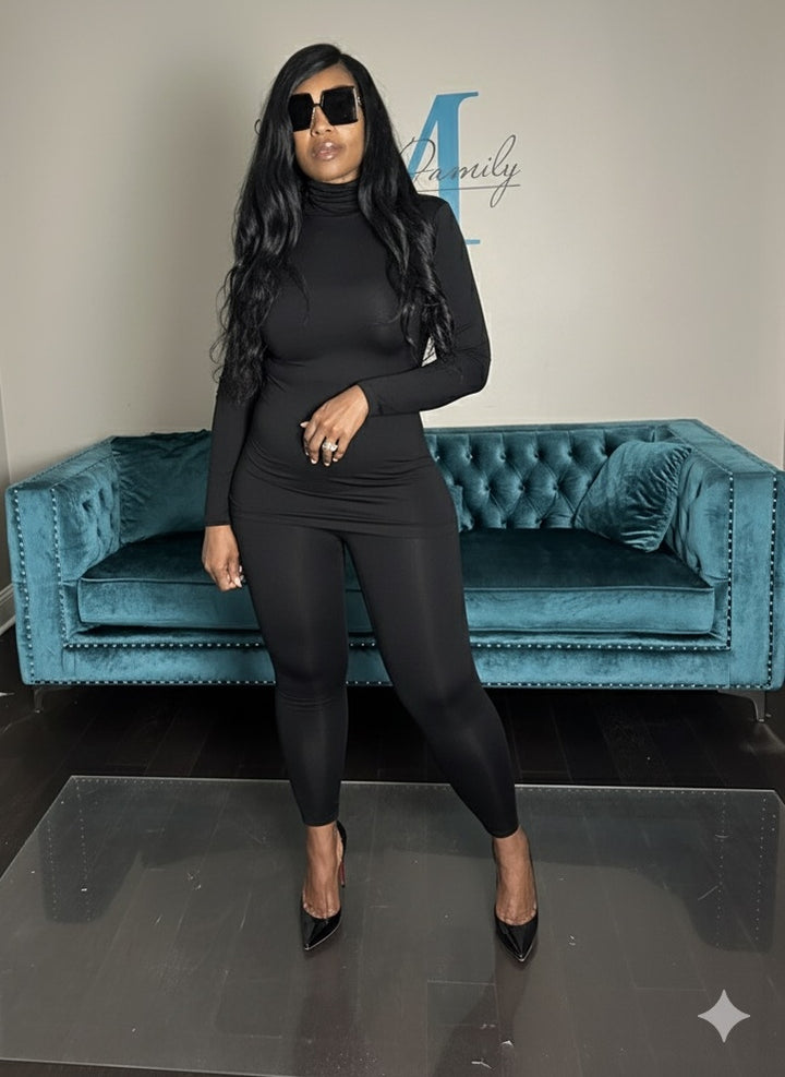 Black Bodycon Jumpsuit Set for Women
