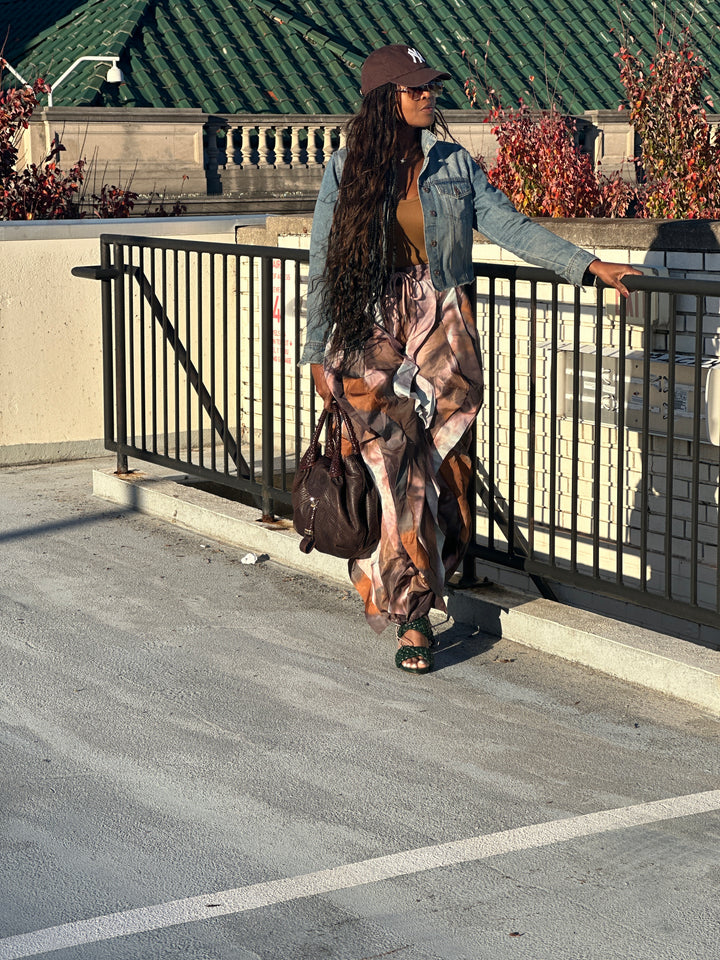 NEW All the Frills Cargo Pants - Brown Rust Grey Marble Blend