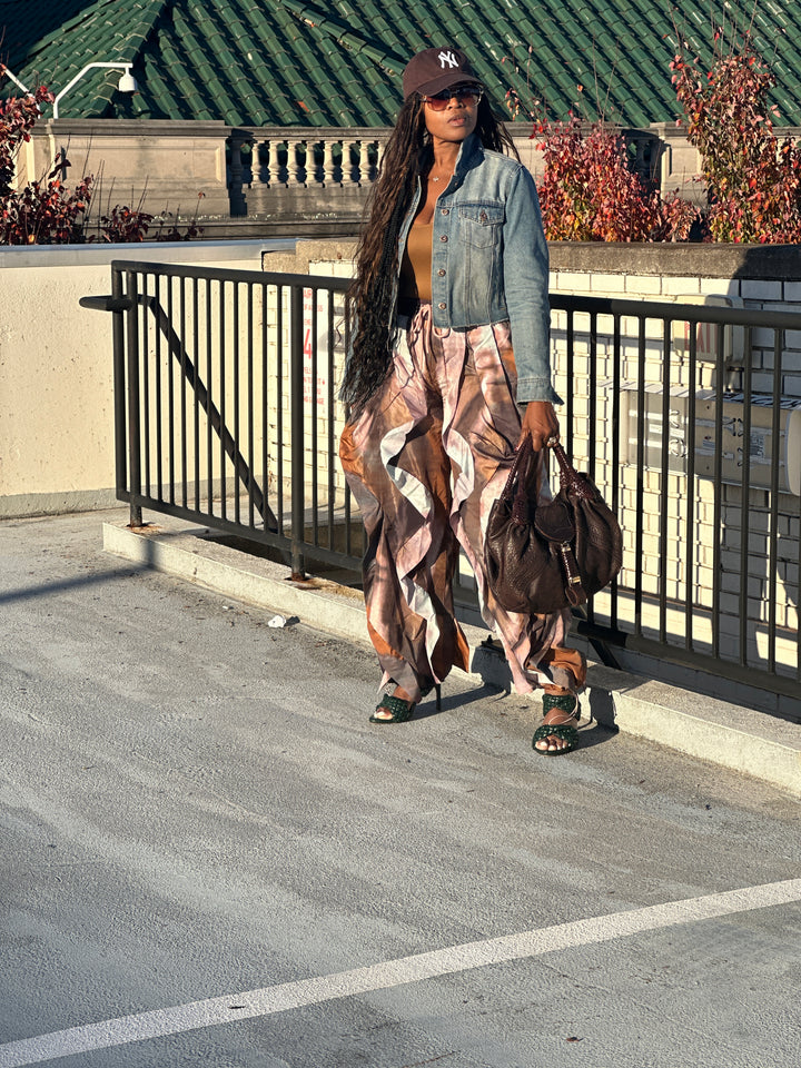 NEW All the Frills Cargo Pants - Brown Rust Grey Marble Blend