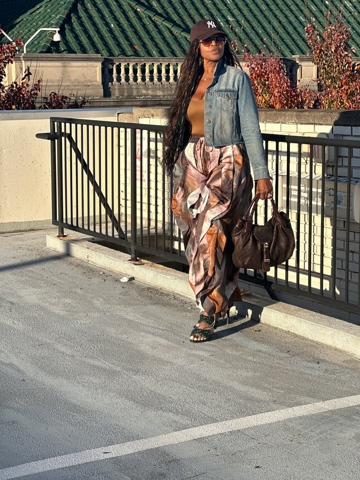 NEW All the Frills Cargo Pants - Brown Rust Grey Marble Blend