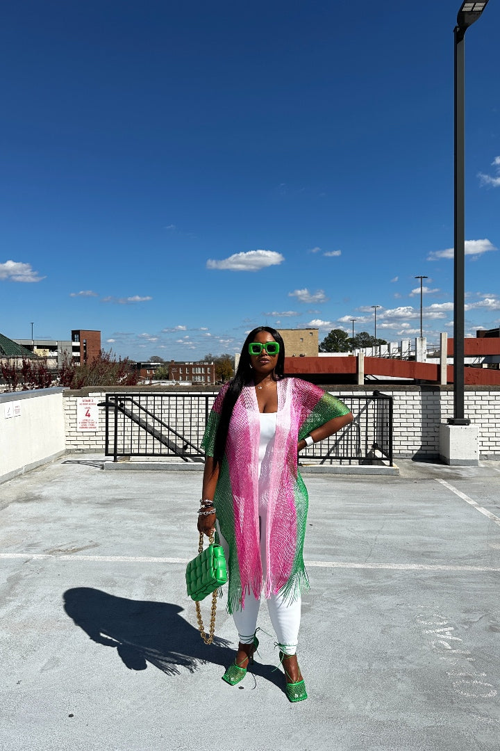 Pink and Green Open Front Duster
