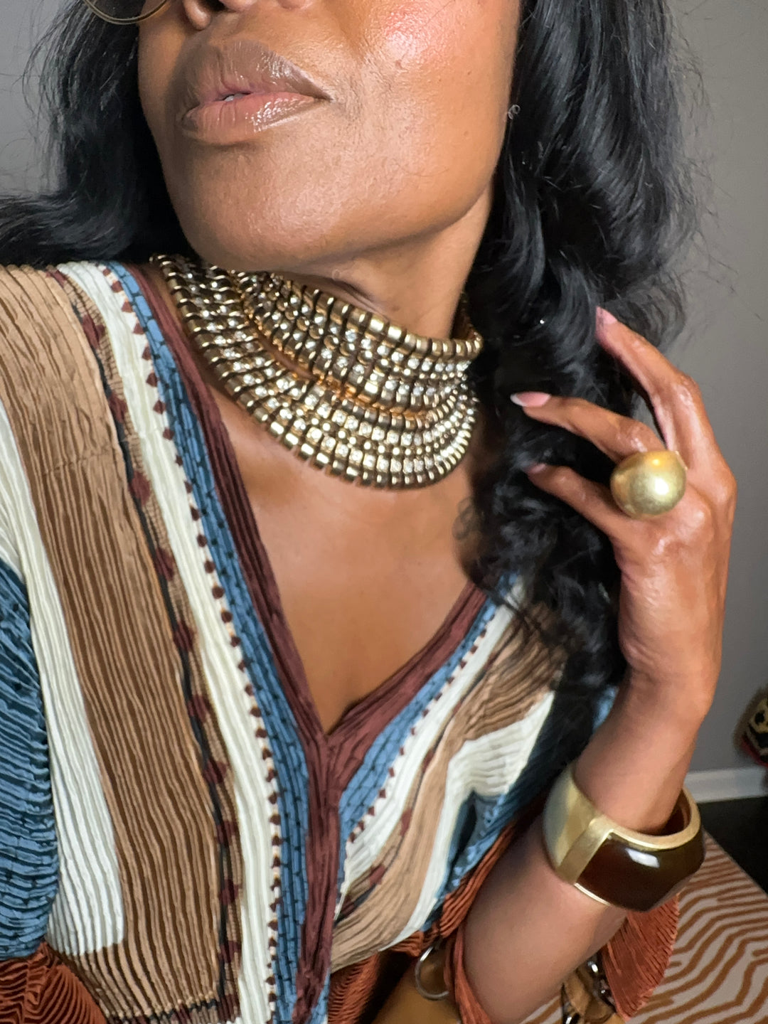 Stacked and Fabulous Choker Bib Necklace - Gold