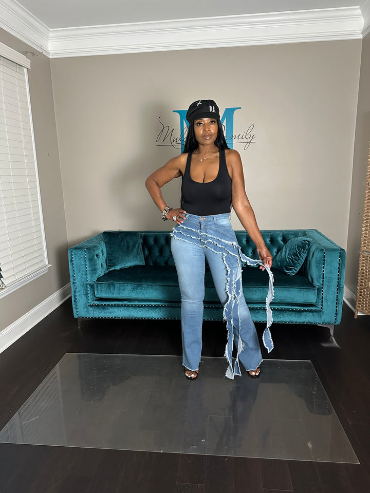 NEW Lasso Tall Flare Side Fringe Stretch Denim Jeans
