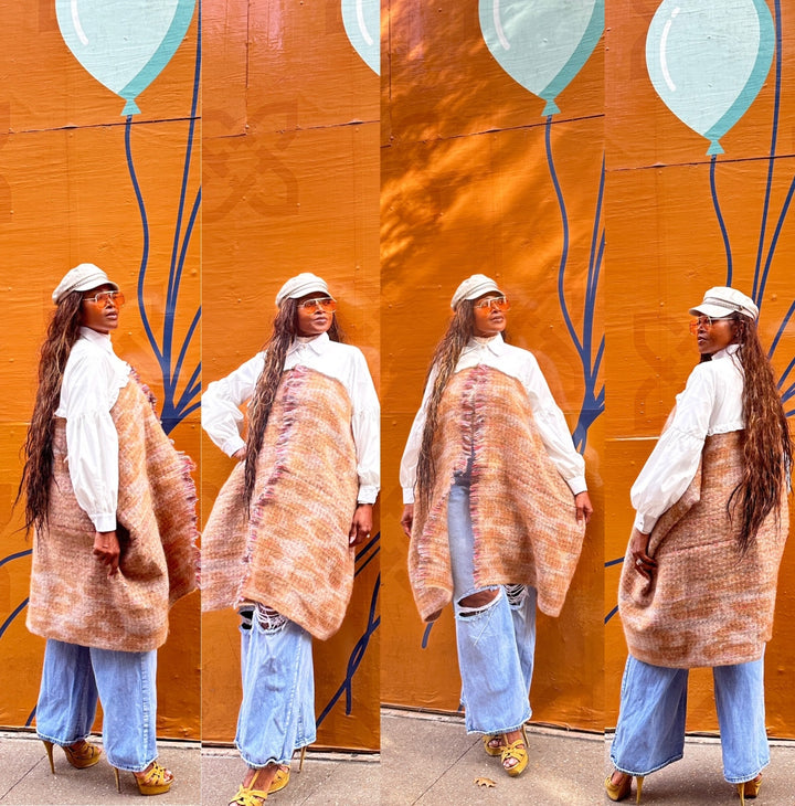 Remix Shirt and Open Front Wool Blend Cropped Sweater  - Tan Blend Ships 12/5