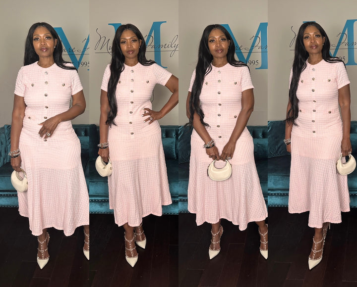 Class Act Stretch Flirty Hem Midi Dress - Soft Pink