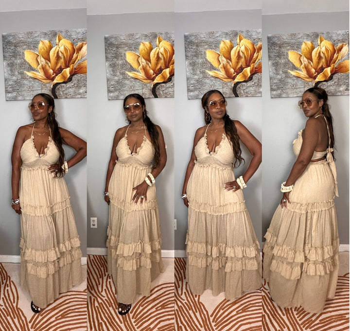 Grown Woman Summer Tiered Maxi Dress - Sand