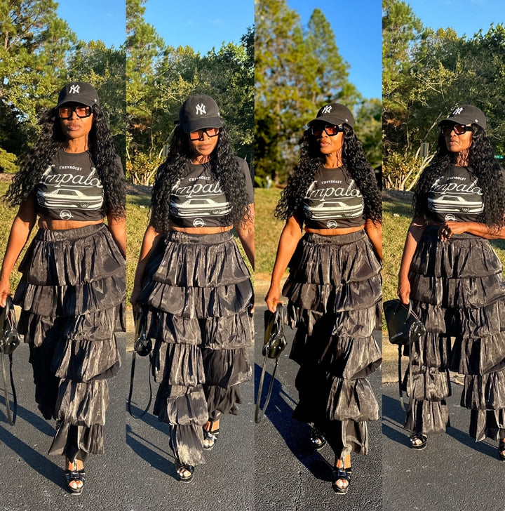 LUXE All the Vibes Bubble Hem Layered Pants - Black