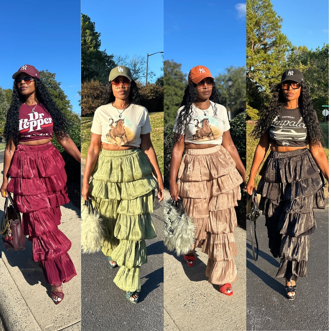LUXE All the Vibes Bubble hem layered pants - Burgundy