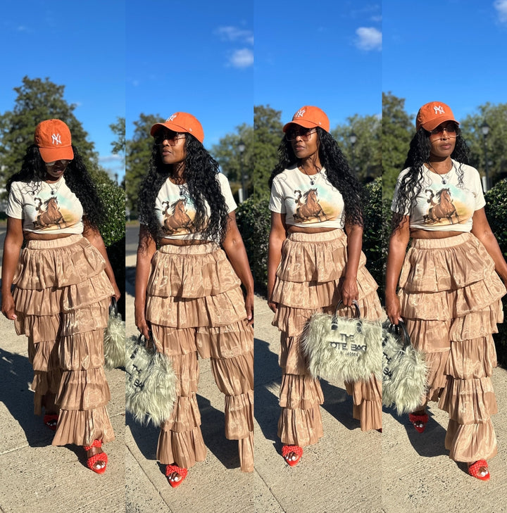 LUXE All the Vibes Bubble hem layered pants - Camel