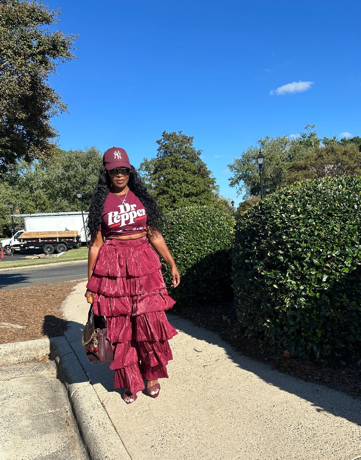 LUXE All the Vibes Bubble hem layered pants - Burgundy