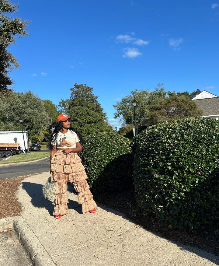 LUXE All the Vibes Bubble hem layered pants - Camel
