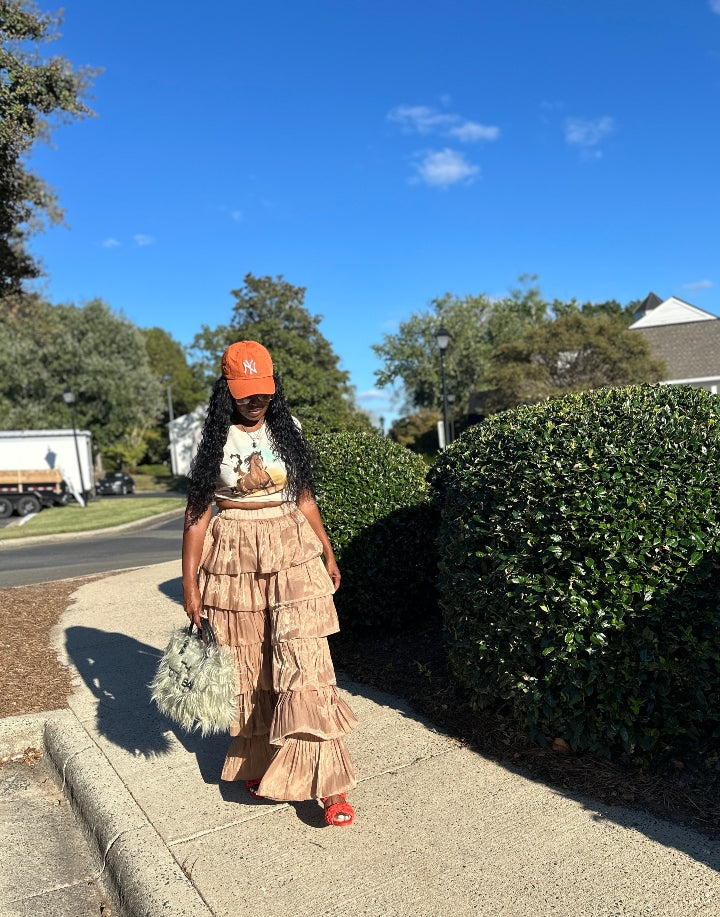LUXE All the Vibes Bubble hem layered pants - Camel