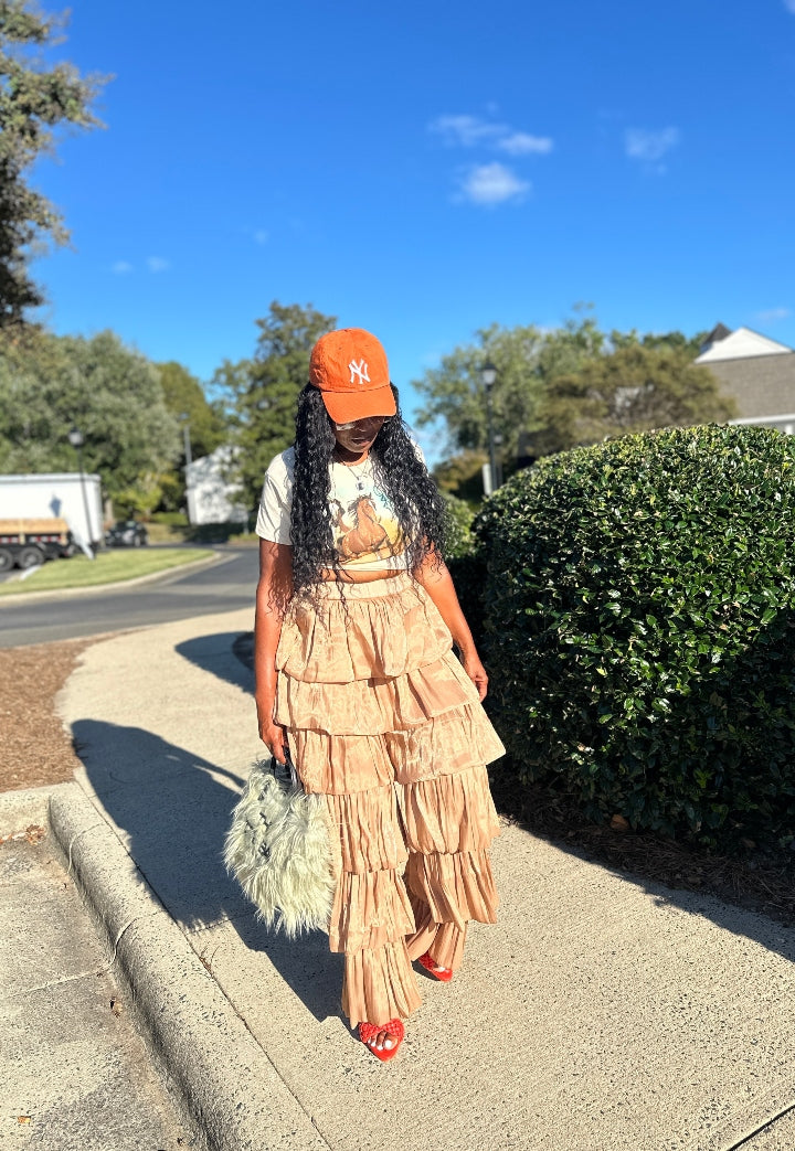 LUXE All the Vibes Bubble hem layered pants - Camel