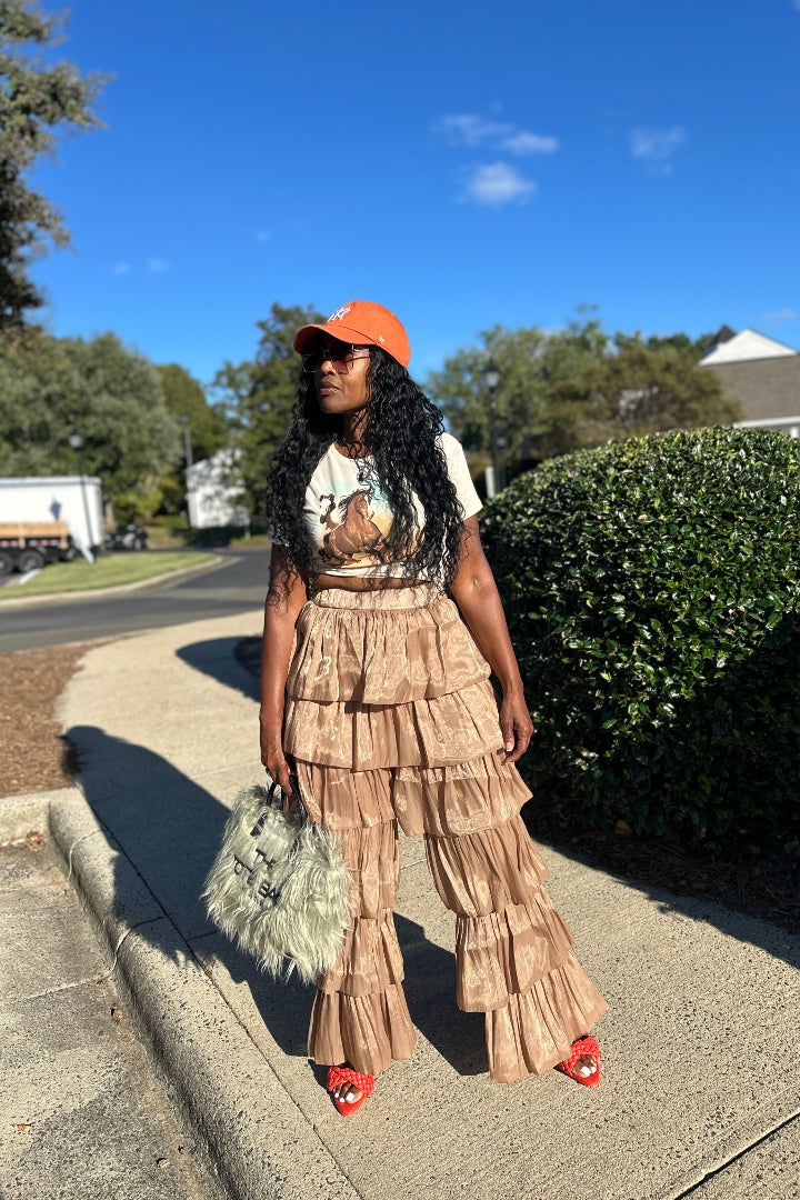LUXE All the Vibes Bubble hem layered pants - Camel