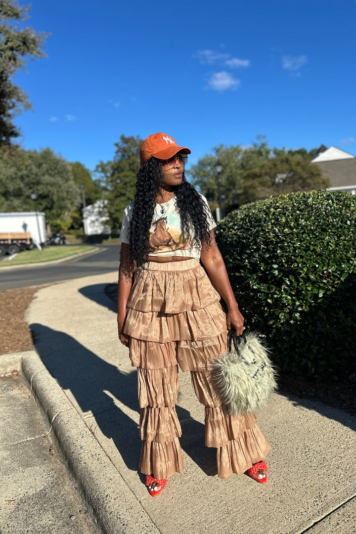LUXE All the Vibes Bubble hem layered pants - Camel