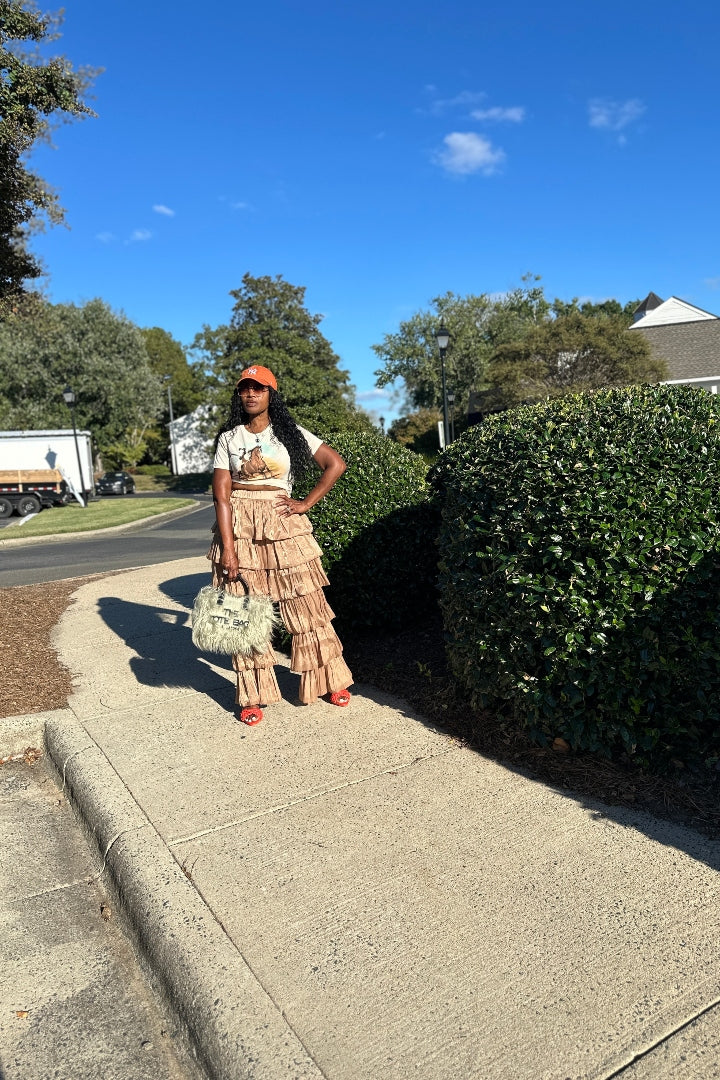 LUXE All the Vibes Bubble hem layered pants - Camel