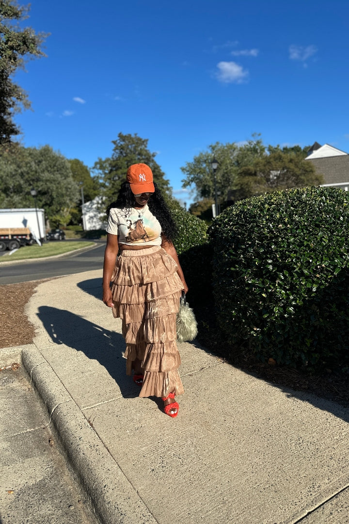 LUXE All the Vibes Bubble hem layered pants - Camel