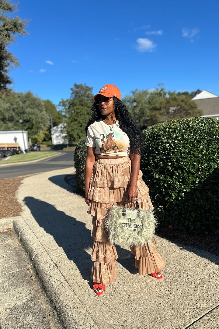 LUXE All the Vibes Bubble hem layered pants - Camel
