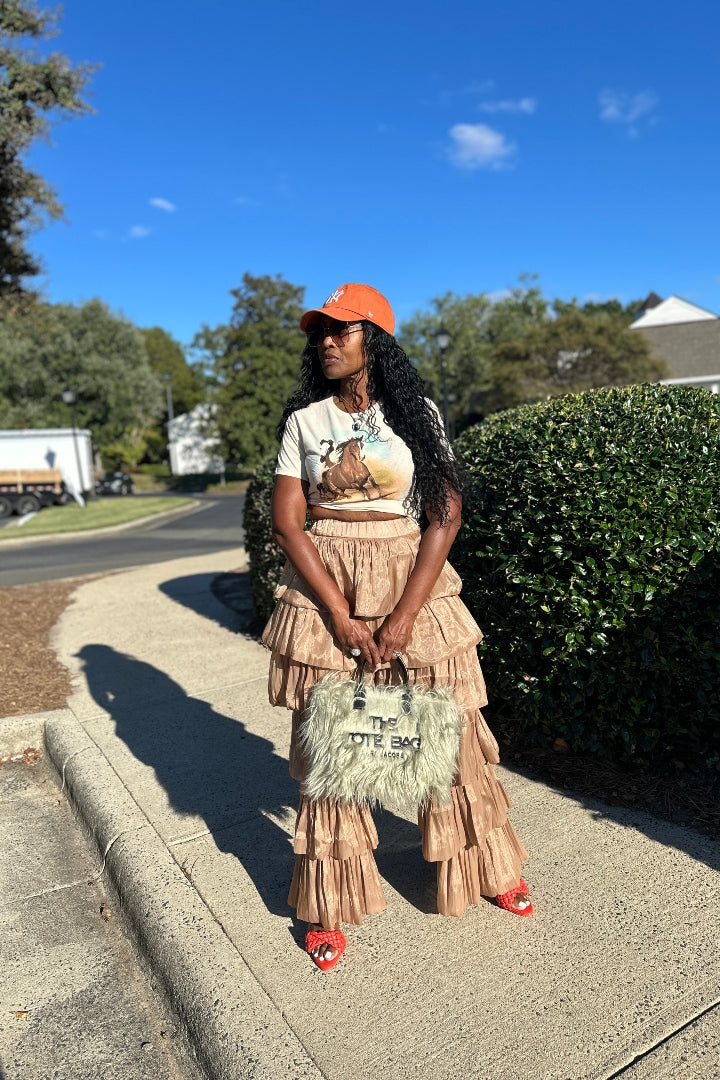 LUXE All the Vibes Bubble hem layered pants - Camel