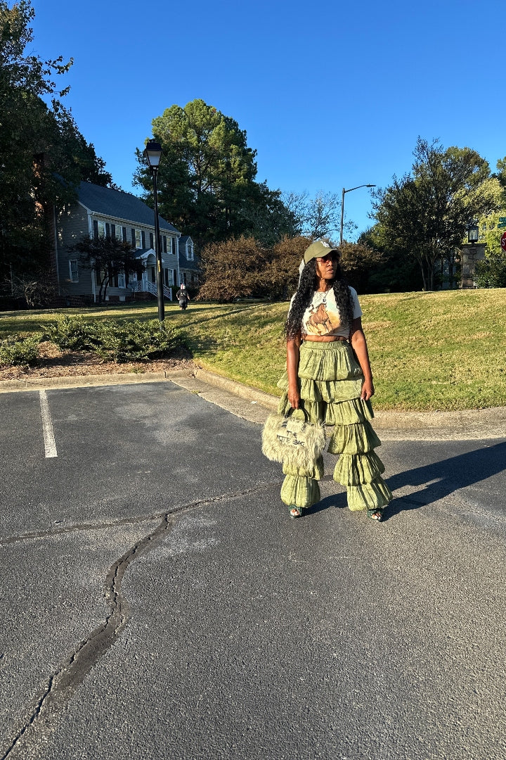 LUXE All the Vibes Bubble hem layered pants - Olive