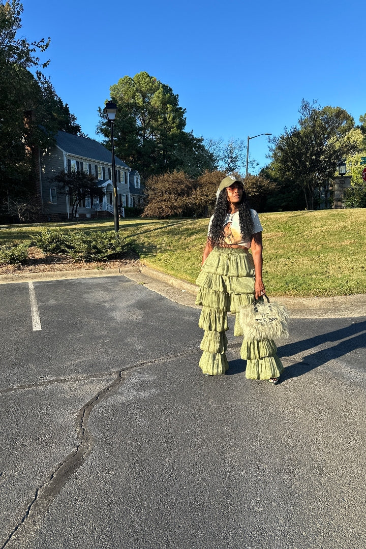 LUXE All the Vibes Bubble hem layered pants - Olive
