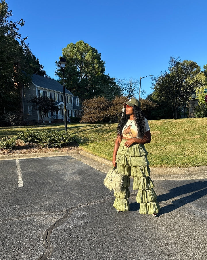 LUXE All the Vibes Bubble hem layered pants - Olive