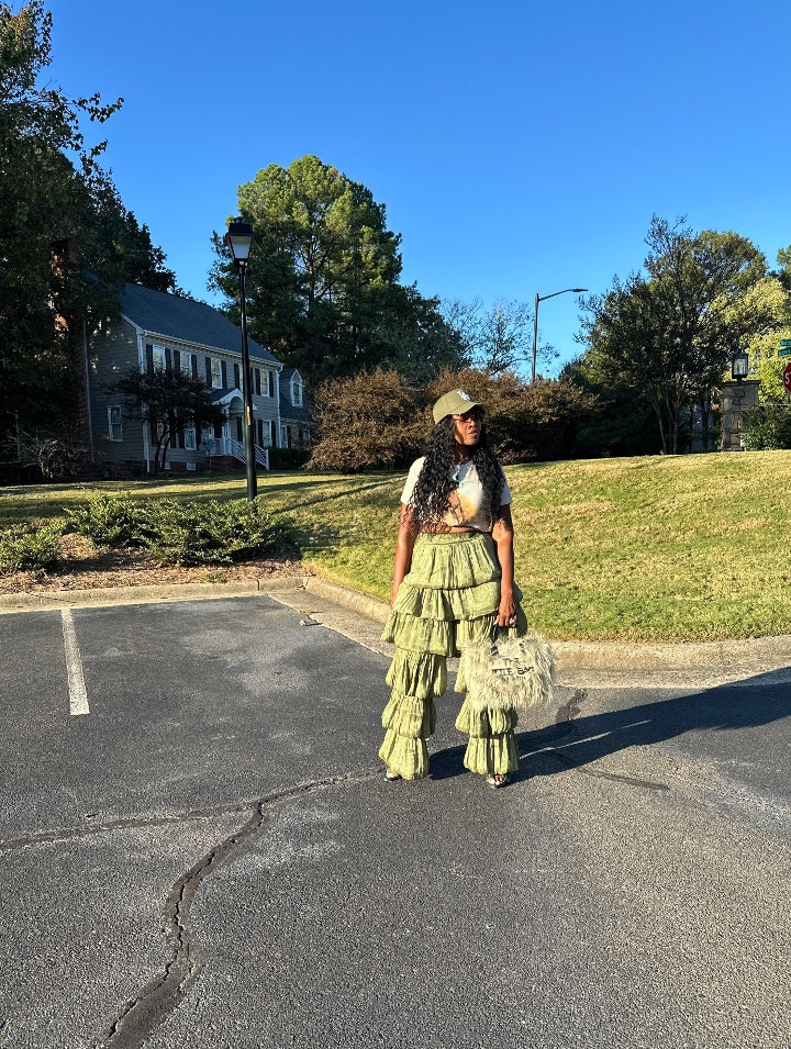 LUXE All the Vibes Bubble hem layered pants - Olive