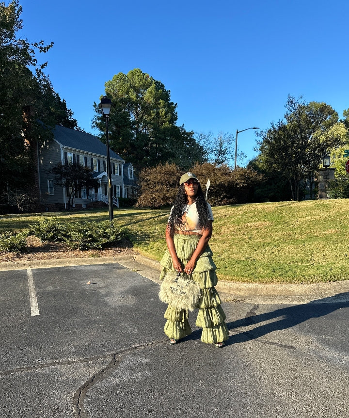 LUXE All the Vibes Bubble hem layered pants - Olive