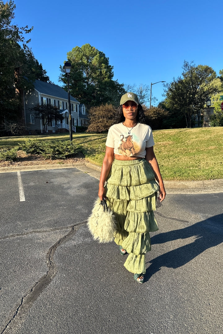 LUXE All the Vibes Bubble hem layered pants - Olive