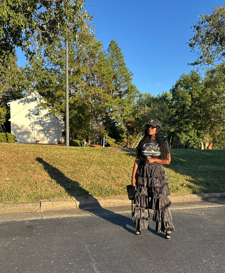 LUXE All the Vibes Bubble Hem Layered Pants - Black