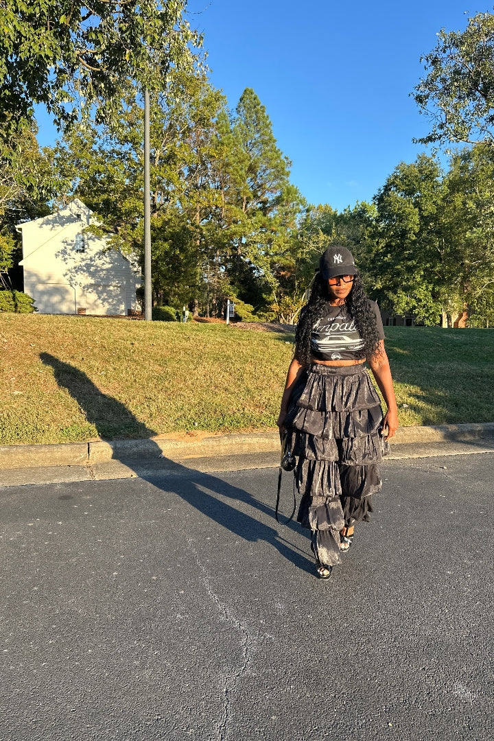LUXE All the Vibes Bubble Hem Layered Pants - Black