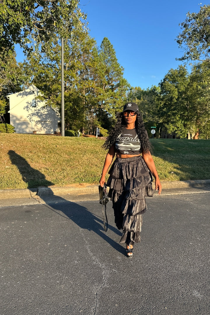 LUXE All the Vibes Bubble Hem Layered Pants - Black