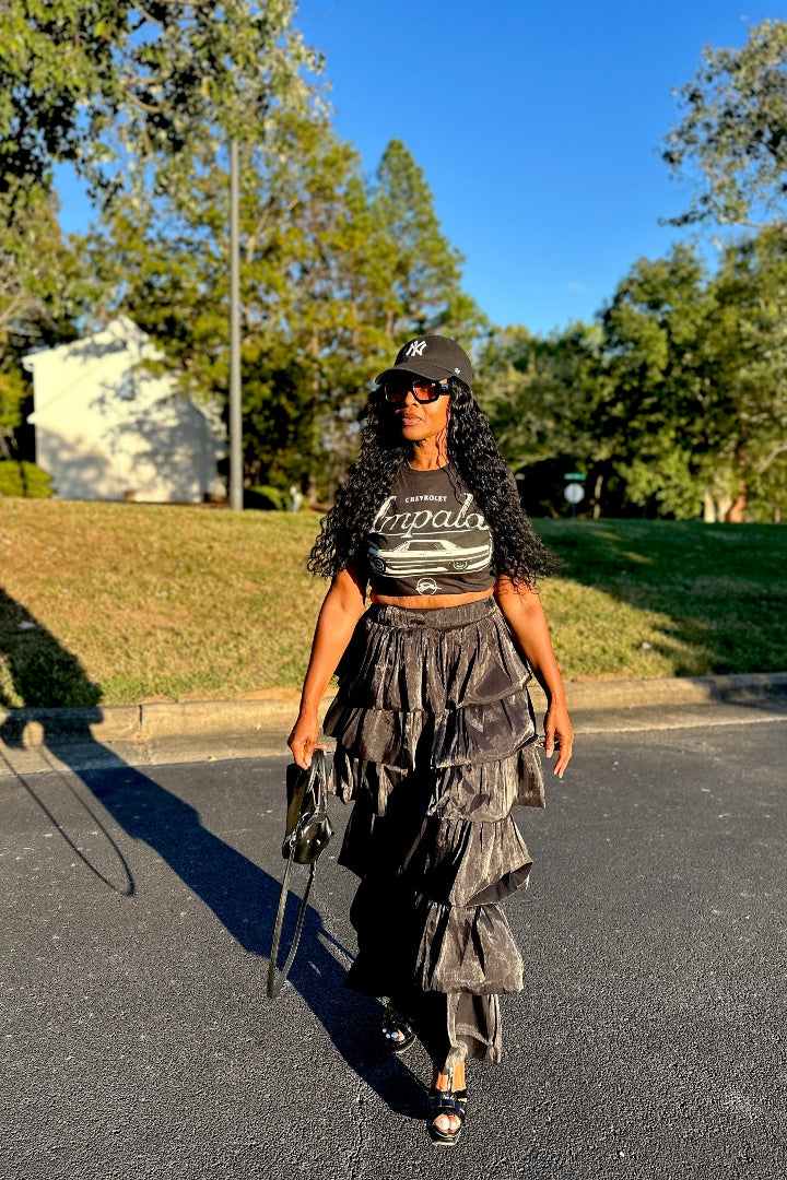LUXE All the Vibes Bubble Hem Layered Pants - Black
