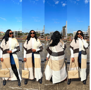 Rich Auntie Open Front Black Tan  and White Long Duster Cardigan