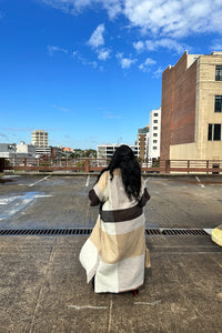 Rich Auntie Open Front Black Tan  and White Long Duster Cardigan