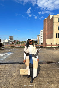 Rich Auntie Open Front Black Tan  and White Long Duster Cardigan