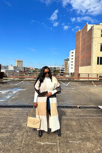 Rich Auntie Open Front Black Tan  and White Long Duster Cardigan