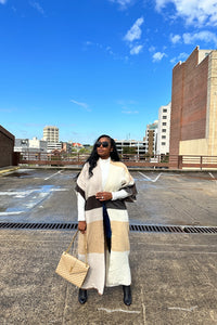 Rich Auntie Open Front Black Tan  and White Long Duster Cardigan
