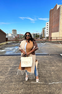 Rich Auntie Winter Open Front Long Kimono -Brown Tan Caramel Blend
