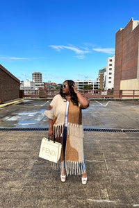 Rich Auntie Winter Open Front Long Kimono -Brown Tan Caramel Blend