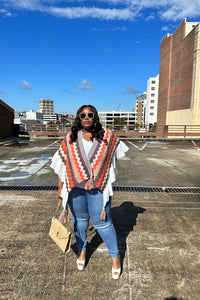 Rich Auntie Winter Chevron Ruffle Stripe Split Poncho - Chocolate Orange Cream Blend
