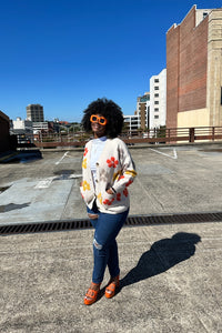 Fashion Floral Sweater Button up Cardigan - Ivory Blend