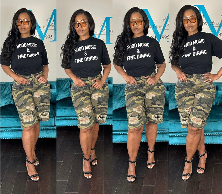 Sparkle Distressed Camo Jorts