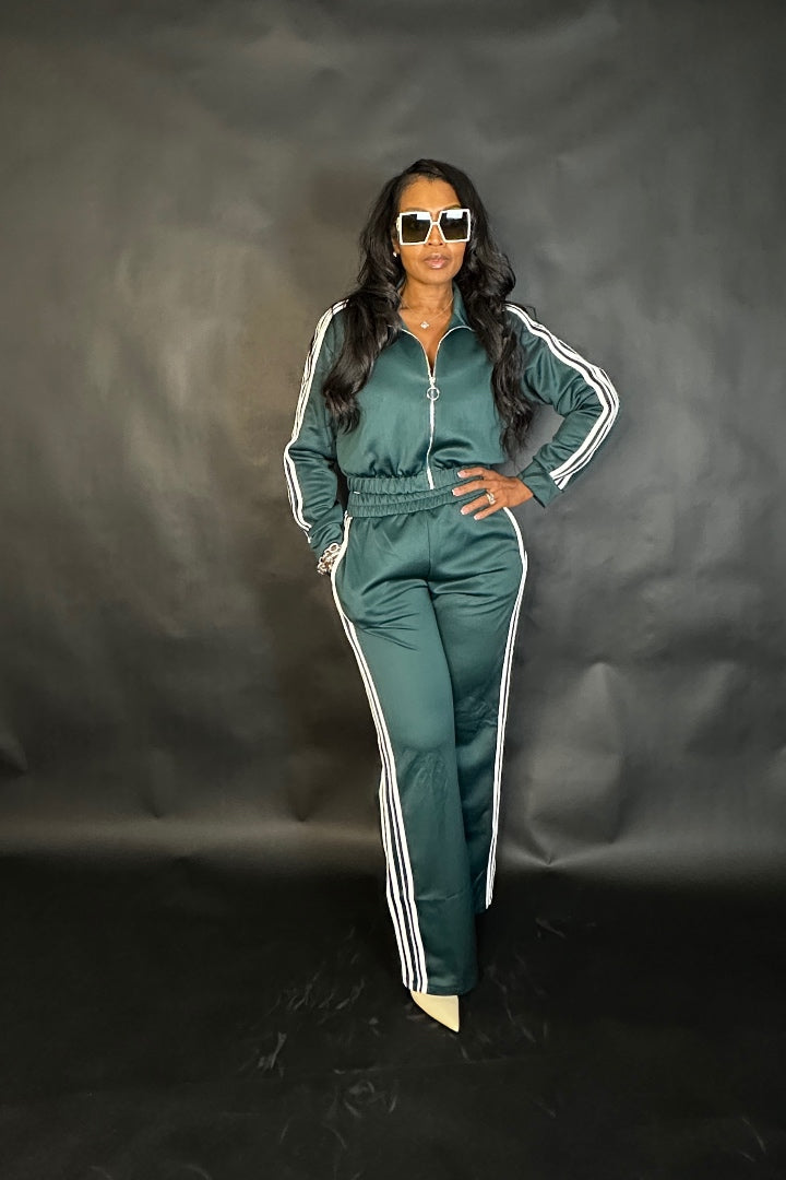 So Chic Lightweight Every Day Wide Legged Jogger Set - Hunter Green