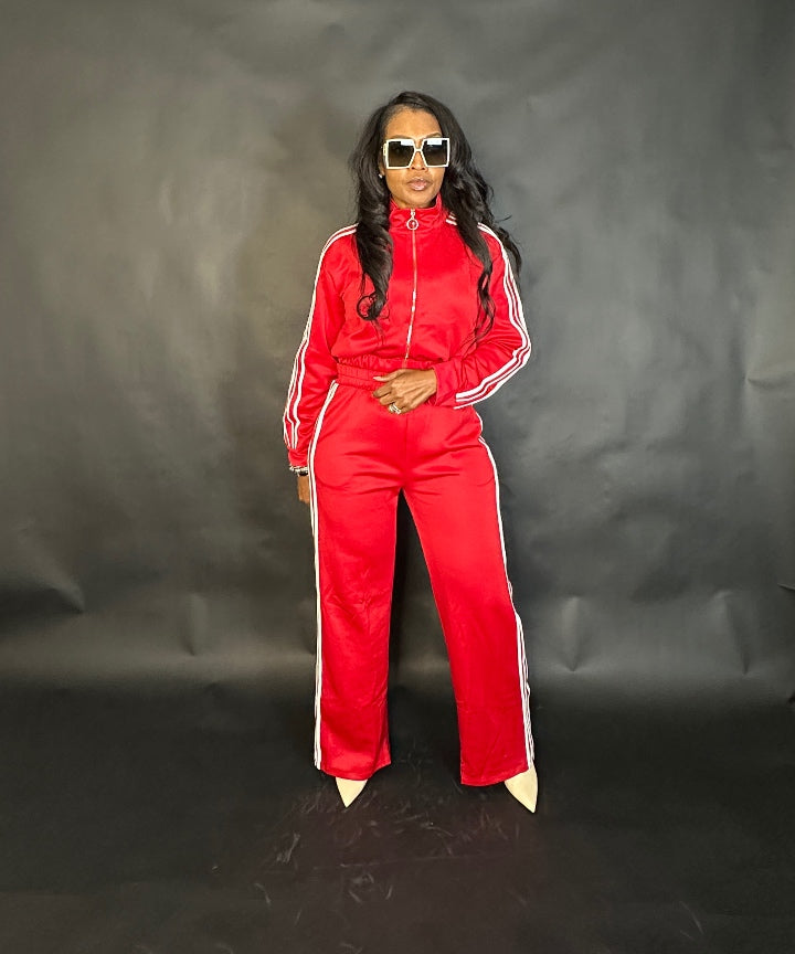 So Chic Lightweight Every Day Wide Legged Jogger Set - Red