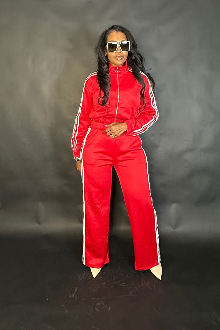 So Chic Lightweight Every Day Wide Legged Jogger Set - Red